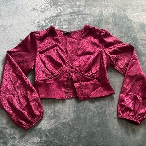 Milk and honey wine colored satin animal print crop top